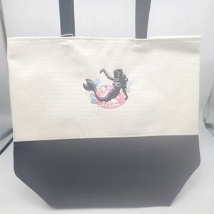 Black and White Tote Bag with Machine Embroidered Mermaid Silhouette- Brand New